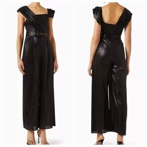 Elliatt Black Marlene One-Shoulder Belted Jumpsuit Metallic-stretch size Small
